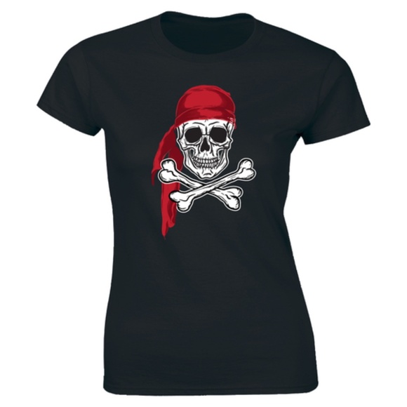 Half It Tops - Ship Sea Skull & Crossbones Pirate Flag T-shirt Half It Tops - Ship Sea Skull & Crossbones Pirate Flag T-shirt